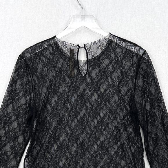 ENZA COSTA Lace Long Sleeve Top Womens Small Black Crew Long Sleeve Sheer NEW - Picture 6 of 14